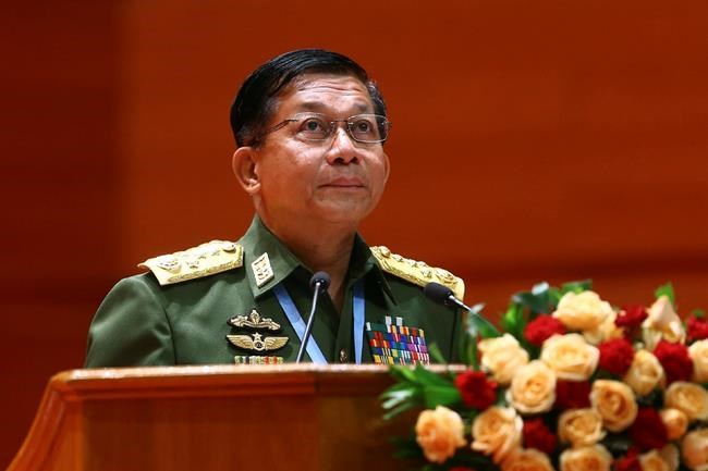 FILE - In this July 11, 2018, file photo, Myanmar's Army Commander-in-Chief Senior Gen. Min Aung Hlaing speaks during the opening ceremony of the third session of the 21st Century Panglong Conference at the Myanmar International Convention Centre in Naypyitaw, Myanmar. A military coup was taking place in Myanmar early Monday, Feb. 1, 2021 and State Counsellor Aung San Suu Kyi was detained under house arrest, reports said, as communications were cut to the capital. (AP Photo/Aung Shine Oo, File)
