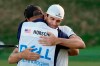 Billy Horschel hugs his caddie on the 17th green after Horschel won the Dell Technologies Match Play Championship golf tournament Sunday, March 28, 2021, in Austin, Texas. Horschel defeated Scottie Scheffler. (AP Photo/David J. Phillip)