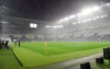 Rain falls over the Allianz Stadium in Turin, Italy, Sunday, Oct. 4, 2020 ahead of the scheduled Serie A soccer match between Juventus and Napoli. Napoli is likely to be handed a 3-0 loss by the Italian league’s judge for failing to show for its Serie A match at Juventus on Sunday night. Napoli did not travel to Turin for the match after local health authorities ordered the squad into quarantine after two players tested positive for the coronavirus. (Tano Pecoraro/LaPresse via AP)