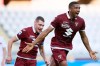 Torino's Gleison Bremer celebrates after scoring his side's opening goal during the Serie A soccer match between Torino and Genoa, at the Olympic Stadium in Turin, Italy, Thursday, July 16, 2020. (Fabio Ferrari/LaPresse via AP)