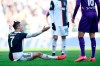 Juventus' Cristiano Ronaldo sits on the ground as he argues during a Serie A soccer match between Juventus and Fiorentina, in Turin, Italy, Sunday, Feb. 2, 2020. (Fabio Ferrari/LaPresse via AP)
