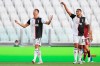 Juventus' Cristiano Ronaldo, left, celebrates scoring his side's 3rd goal on a free-kick, during the Serie A soccer match between Juventus and Torino, at the Allianz Stadium in Turin, Italy, Saturday, July 4, 2020. (Fabio Ferrari/LaPresse via AP)