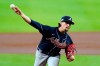 Atlanta Braves starting pitcher Kyle Wright throws during the first inning in Game 3 of a baseball National League Division Series against the Miami Marlins, Thursday, Oct. 8, 2020, in Houston. (AP Photo/David J. Phillip)