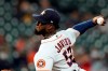 Houston Astros starting pitcher Cristian Javier throws against the Los Angeles Angels during the first inning of a baseball game Thursday, April 22, 2021, in Houston. (AP Photo/David J. Phillip)