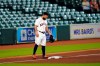 Houston Astros' Jose Altuve stands at third base after sliding safely while advancing from second to third during the first inning of a baseball game against the Texas Rangers Thursday, Sept. 3, 2020, in Houston. Altuve left the game after the second inning. (AP Photo/David J. Phillip)