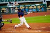 Houston Astros' Martin Maldonado, right, hits a two-run single as Seattle Mariners catcher Joe Hudson reaches for the pitch during the fourth inning of a baseball game Sunday, July 26, 2020, in Houston. (AP Photo/David J. Phillip)