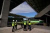 Dignitaries gather for a ribbon cutting at Austin FC's new stadium under construction which has been named Q2 Stadium, Monday, Jan. 25, 2021, in Austin, Texas. (AP Photo/Eric Gay)