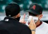 Arizona Diamondbacks manager Torey Lovullo argues with umpire Adam Hamari after being ejected for arguing balls and strikes in the top of the fourth inning against the Houston Astros on Sunday, Sept. 20, 2020 at Minute Maid Park. (Kevin M. Cox/The Galveston County Daily News via AP)