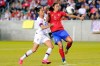 Costa Rica defender Carol Sanchez (6) pushes back on United States forward Christen Press (20) as she brings down the ball during the second half of a Concacaf women's Olympic qualifying soccer match Monday, Feb. 3, 2020, in Houston. (AP Photo/Michael Wyke)