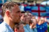 England's manager Phil Neville looks on during the playing of his teams national anthem before a SheBelieves Cup soccer match against Spain, Wednesday, March 11, 2020, in Frisco, Texas. (AP Photo/Sam Hodde)