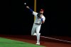 Texas Rangers center fielder Joey Gallo (13) throws the ball in after fielding a fly out by Seattle Mariners' Kyle Lewis in the first inning of a baseball game in Arlington, Texas, Wednesday, Aug. 12, 2020. (AP Photo/Tony Gutierrez)
