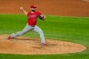 Los Angeles Angels relief pitcher Cam Bedrosian throws to a Texas Rangers batter during the sixth inning of a baseball game in Arlington, Texas, Wednesday, Sept. 9, 2020. (AP Photo/Tony Gutierrez)