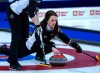 Andrew Vaughan / THE CANADIAN PRESS
Wild Card 1 skip Tracy Fleury delivers a rock as they play Northern Ontario at the Scotties Tournament of Hearts at Fort William Gardens in Thunder Bay, Ont., Thursday. This is Fleury’s first appearance at the championships after being sidelined in COVID-19 protocol.