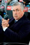 Napoli's coach Carlo Ancelotti attends a Serie A soccer match between Udinese and Napoli at the Friuli - Dacia Arena stadium in Udine, Italy, Saturday, Dec. 7, 2019. (Gabriele Menis/ANSA via AP)