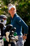 Amy Olson prepares to hit off the third tee during the first round of the U.S. Women's Open golf tournament in Houston, Thursday, Dec. 10, 2020. (AP Photo/Eric Gay)