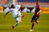 Los Angeles FC forward Latif Blessing, left, and Real Salt Lake forward Justin Meram (9) vie for the ball during the first half of an MLS soccer match Sunday, Oct. 4, 2020, in Sandy, Utah. (AP Photo/Rick Bowmer)