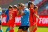 Chicago Red Stars' Savannah McCaskill, center, hold's her head after missing a goal against the Houston Dash during the first half of an NWSL Challenge Cup soccer finals match Sunday, July 26, 2020, in Sandy, Utah. (AP Photo/Rick Bowmer)