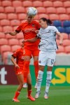 Houston Dash's Sophie Schmidt, left, battles for a head ball against Portland Thorns' forward Christine Sinclair (12) during the first half of an NWSL Challenge Cup soccer semifinal match, Wednesday, July 22, 2020, in Sandy, Utah. (AP Photo/Rick Bowmer)