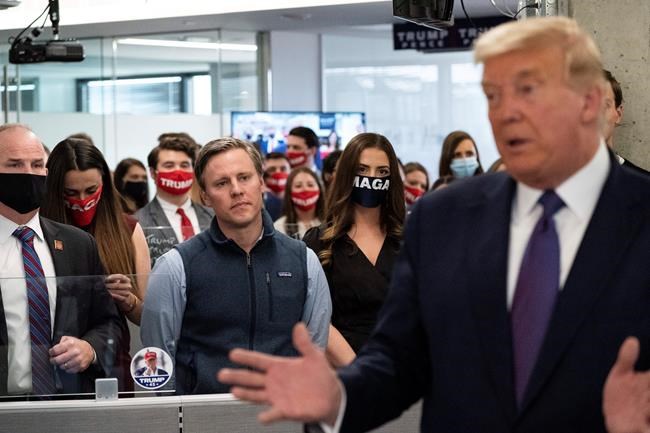 President Donald Trump speaks at the Trump campaign headquarters on Election Day, Tuesday, Nov. 3, 2020, in Arlington, Va. (AP Photo/Alex Brandon)