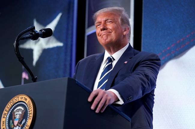 President Donald Trump speaks to the 2020 Council for National Policy Meeting, Friday, Aug. 21, 2020, in Arlington, Va. (AP Photo/Evan Vucci)