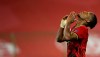 Belgium's Michy Batshuayi jubilates after scoring his sides fourth goal during the UEFA Nations League soccer match between Belgium and Iceland, at the King Baudouin stadium in Brussels, Tuesday, Sept. 8, 2020. (AP Photo/Francisco Seco)