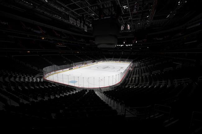 The Capital One Arena, home of the Washington Capitals NHL hockey club, sits empty Thursday, March 12, 2020, in Washington. The NHL is following the NBA’s lead and suspending its season amid the coronavirus outbreak, the league announced Thursday. (AP Photo/Nick Wass)