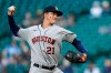 Houston Astros starting pitcher Zack Greinke throws to a Seattle Mariners batter during the first inning of a baseball game Saturday, April 17, 2021, in Seattle. (AP Photo/Ted S. Warren)