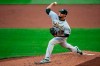 Oakland Athletics starting pitcher Frankie Montas throws against the Seattle Mariners during the first inning of a baseball game, Monday, Aug. 3, 2020, in Seattle. (AP Photo/Ted S. Warren)