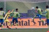 Seattle Sounders forward Raul Ruidiaz (9) scores a goal against Vancouver Whitecaps goalkeeper Bryan Meredith, second from left, during the second half of an MLS soccer match Saturday, Oct. 3, 2020, in Seattle. The Sounders won 3-1. (AP Photo/Ted S. Warren)