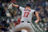 Minnesota Twins' Jose Berrios pitches during the first inning of a baseball game against the Milwaukee Brewers, Saturday, April 3, 2021, in Milwaukee. (AP Photo/Aaron Gash)