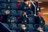 FILE - In this file photo dated Wednesday March 3, 2021, candidates to the presidency of FC Barcelona, centre row from left, Victor Font, Toni Freixa and Joan Laporta, in the stands during the the Copa del Rey semifinal, second leg, soccer match between FC Barcelona and Sevilla FC at the Camp Nou stadium in Barcelona, Spain. Over 110,000 Barcelona club members will elect a new president Sunday March 7, 2021, amidst a club crisis with police investigation and a debt burden. (AP Photo/Joan Monfort, FILE)