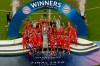 FILE - In this file photo dated Sunday, Aug. 23, 2020, Bayern's goalkeeper Manuel Neuer lifts the trophy after the Champions League final soccer match between Paris Saint-Germain and Bayern Munich at the Luz stadium in Lisbon, Portugal. The 2021 Champions League quarterfinals will feature rematches from two of the past three finals, with defending champion Bayern Munich drawn on Friday March 19, 2021, to face Paris Saint-Germain. (AP Photo/Manu Fernandez, FILE)