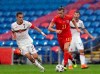 Wales' Gareth Bale in action as the rain comes down during the game against Bulgaria, during their UEFA Nations League Group 4 soccer match at Cardiff City Stadium in Cardiff, Wales, Sunday Sept. 6, 2020. (David Davies/PA via AP)