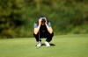 Sweden's Sebastian Soderberg reacts on the seventeenth green during day three of the Wales Open golf tournament at Celtic Manor Resort, near Newport, Wales, Saturday Aug. 22, 2020. (Tim Goode/PA via AP)