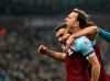 West Ham United's Mark Noble, celebrates scoring his side's first goal of the game against Bournemouth, during their English Premier League soccer match at the London Stadium, in London, Wednesday Jan. 1, 2020. (Bradley Collyer/PA via AP)