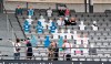 Ceres Park Football Stadium gets ready for the Danish Superliga match between AGF and Randers FC in Aarhus, Denmark, Wednesday May 27, 2020. FC Midtjylland and AGF Aarhus have gotten creative as they look to generate some atmosphere because games have to be played in empty stadiums. Midtjylland is planning a “drive-in” where about 2,000 supporters can watch games from inside their cars in a parking lot outside the team’s stadium. Aarhus is installing three giant screens along one side of the field displaying the faces of about 10,000 fans on a live video call. The first match of the Danish Superliga will be played Thursday evening May 28 in Aarhus. (Henning Bagger/Ritzau scanpix via AP)