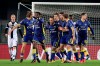 Federico Dimarco of Verona, centre, celebrates scoring the equaliser at 1-1 against Parma, during their Italian Serie A soccer match at the Bentegodi stadium in Verona, Italy, Monday Feb. 15, 2021. ( Paola Garbuio/LaPresse via AP)