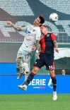 jagello filip of Lecce in action with Genoa's diego farias during the Serie A soccer match between Genoa and Lecce, at the Luigi Ferraris Stadium in Genoa, Italy, Sunday, July 19, 2020. (Tano Pecoraro/LaPresse via AP)