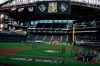 Members on the Los Angeles Dodgers take warms up during batting practice before Game 1 of the baseball World Series Series against the Tampa Bay Rays Tuesday, Oct. 20, 2020, in Arlington, Texas. (AP Photo/Sue Ogrocki)