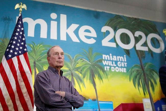 In this March 3, 2020 photo, Democratic presidential candidate former New York City Mayor Mike Bloomberg waits to speak at a news conference, in the Little Havana neighborhood, in Miami. (AP Photo/Brynn Anderson)