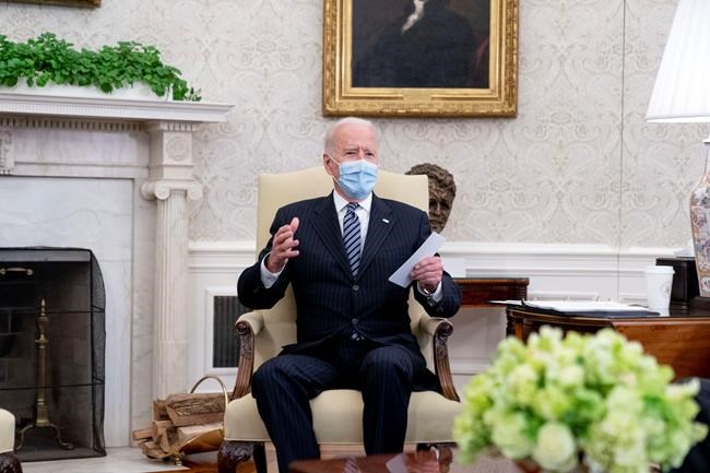 In this April 19, 2021, photo, President Joe Biden speaks in the Oval Office of the White House in Washington. (AP Photo/Andrew Harnik)