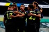 Newcastle's Callum Wilson, left, celebrates after scoring during the English Premier League soccer match between Tottenham and Newcastle at the Tottenham Hotspur Stadium in London, Sunday, Sept. 27, 2020. (Andrew Boyers/Pool via AP)