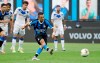 Inter Milan's Alexis Sanchez scores on a penalty kick his side's second goal during the Serie A soccer match between Inter Milan and Brescia at the San Siro Stadium, in Milan, Italy, Wednesday, July 1, 2020. (AP Photo/Luca Bruno)