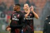 AC Milan's Zlatan Ibahimovic, right, waves fans with his teammate Rafael Leao at the end of the Serie A soccer match between AC Milan and Sampdoria at the San Siro stadium, in Milan, Italy, Monday, Jan. 6, 2020. (AP Photo/Antonio Calanni)