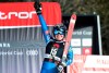 United States' Breezy Johnson celebrates at the finish area during an alpine ski, women's World Cup downhill in Crans Montana, Switzerland, Friday, Jan. 22, 2021. (AP Photo/Marco Tacca)