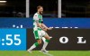 Sassuolo's Domenico Berardi celebrates after scoring his side's second goal during the Serie A soccer match between Inter Milan and Sassuolo at the San Siro Stadium, in Milan, Italy, Wednesday, June 24, 2020. (AP Photo/Luca Bruno)