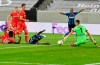 Inter Milan's Romelu Lukaku, center bottom, scores his side's second goal during the Europa League quarter finals soccer match between Inter Milan and Bayer Leverkusen at Duesseldorf Arena, in Duesseldorf, Germany, Monday, Aug. 10, 2020. (AP Photo/Martin Meissner)
