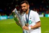 FILE - In this June 9, 2019, file photo, Portugal's Bruno Fernandes poses with the trophy at the end of the UEFA Nations League final soccer match between Portugal and Netherlands at the Dragao stadium in Porto, Portugal. According to news reports Wednesday, Jan. 29, 2020, Lisbon's Sporting CP midfielder Fernandes is expected to join Manchester United following months of negotiations between the two clubs. (AP Photo/Armando Franca, FILE)
