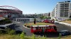 The Bayern team bus approaches the Luz stadium in Lisbon ahead of the Champions League soccer final match between PSG and Bayern Munich, Sunday Aug. 23, 2020. (AP Photo/Armando Franca)