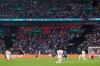 The players take a knee before the Euro 2020 soccer championship final match between England and Italy at Wembley stadium in London, Sunday, July 11, 2021. (Carl Recine/Pool Photo via AP)